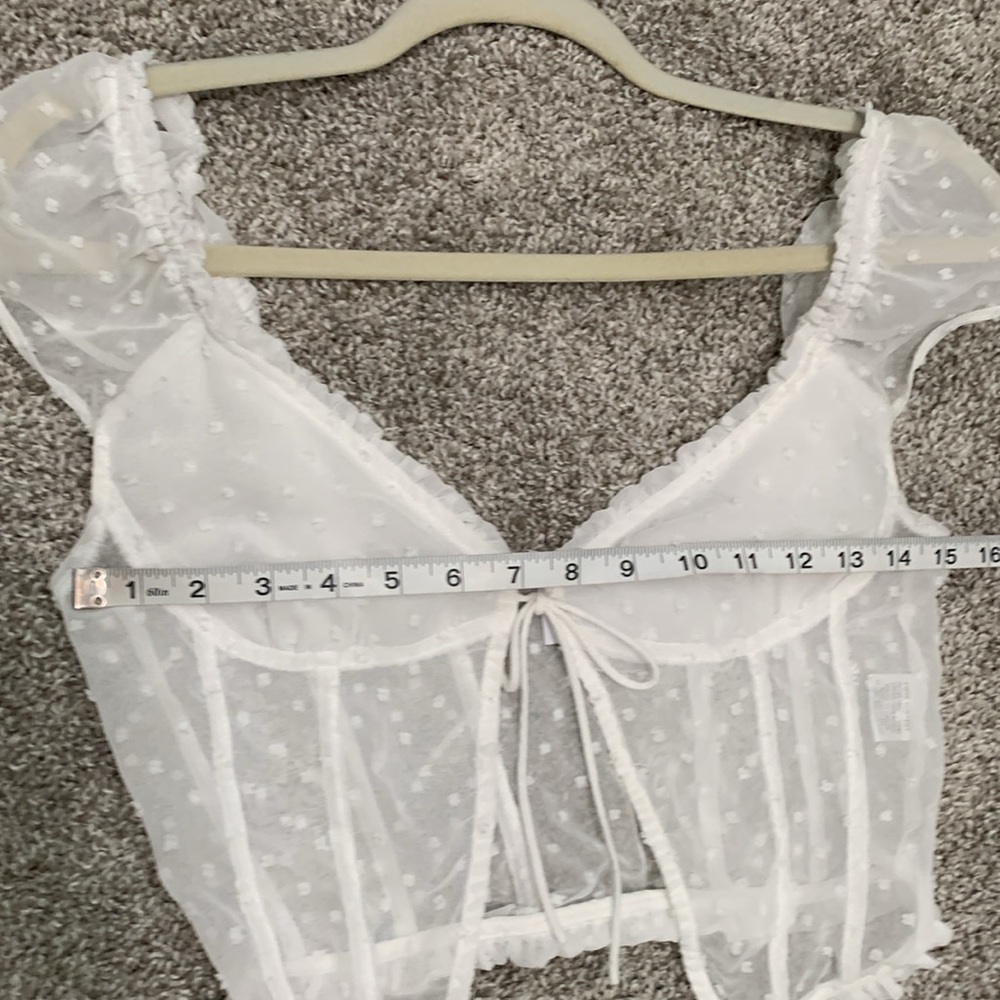 Princess Polly Vaccaro White Swiss Dot Tie Front Cropped Top - Picture 11 of 12